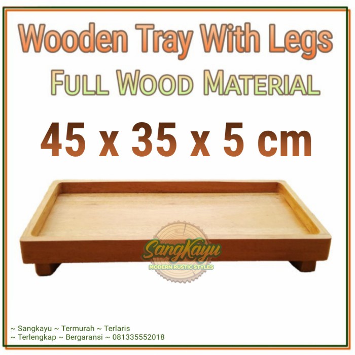 Nampan kayu kaki 45x35x5 Wooden tray with legs kotak penyimpanan kayu