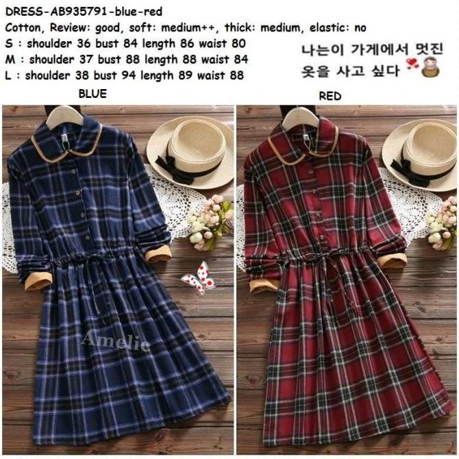 DRESS MINI MINI DRESS KEMEJA LENGAN PANJANG KOTAK KOREA IMPORT AB935791 TUNIK DRESS WANITA
