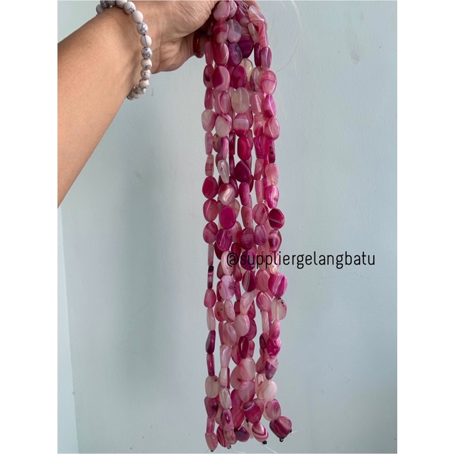 batu alam Penden simba oval pink carnelian 1 x 2 cm warna merah muda