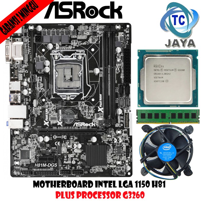 Paketan MAINBOARD Intel LGA 1150 H81 + Processor G3260 + RAM DDR3 4GB