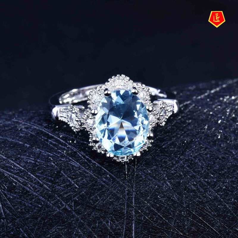 [Ready Stock]S925 Silver Natural Blue Topaz Ring for Women