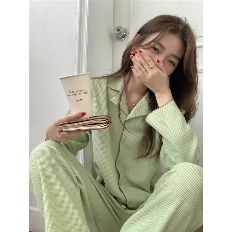 BAJU TIDUR WANITA SETELAN BAJU TIDUR WANITA BAJU TIDUR PIYAMA BAJU TIDUR WANITA DEWASA PAKAIAN TIDUR WANITA BAJU TIDUR WANITA LENGAN PANJANG PIYAMA BAJU TIDUR MURAH PIYAMA PANJANG PIYAMA LENGAN PANJANG BAJU TIDUR KOREA PIYAMA KOREA SENA SLEEPWEAR HIJAU-4