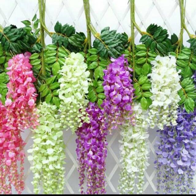 Bunga Wisteria Tanggung / Bunga Artificial / Bunga Juntai-Putih