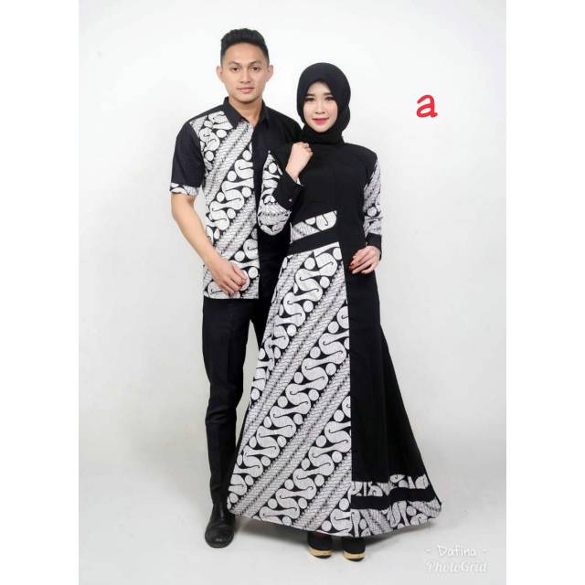 SARIMBIT GAMIS BATIK MODERN COUPLE GAMIS BATIK HITAM PUTIH