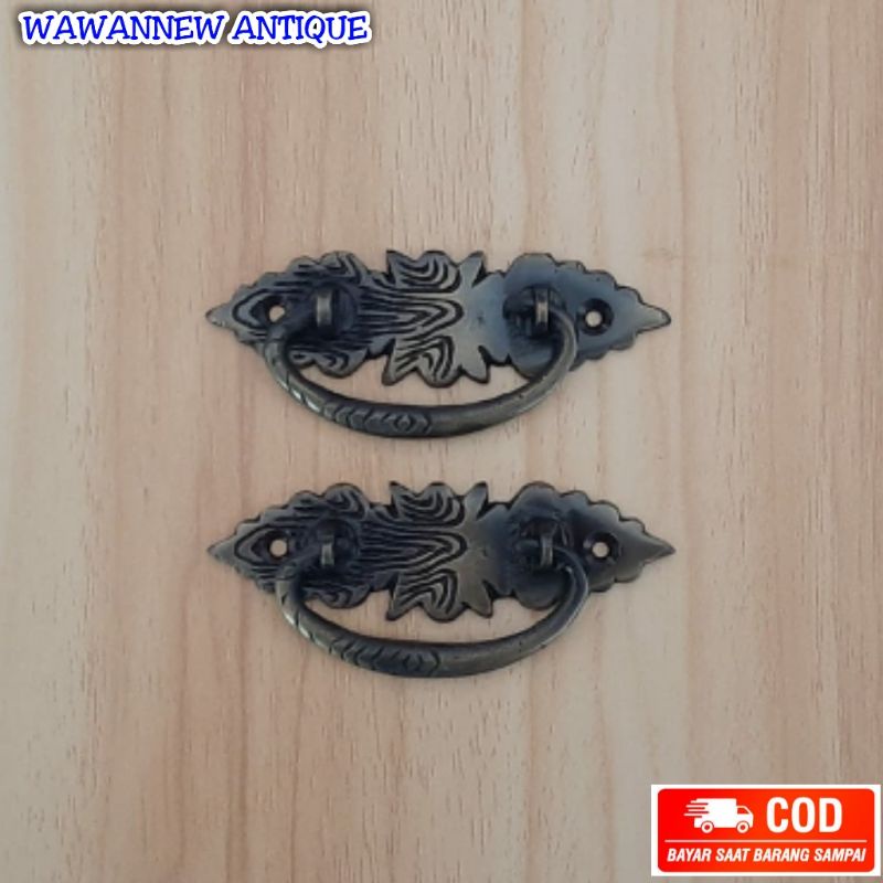 Tarikan Laci Lemari Kuningan Antik Murah Motif daun 9.5cm