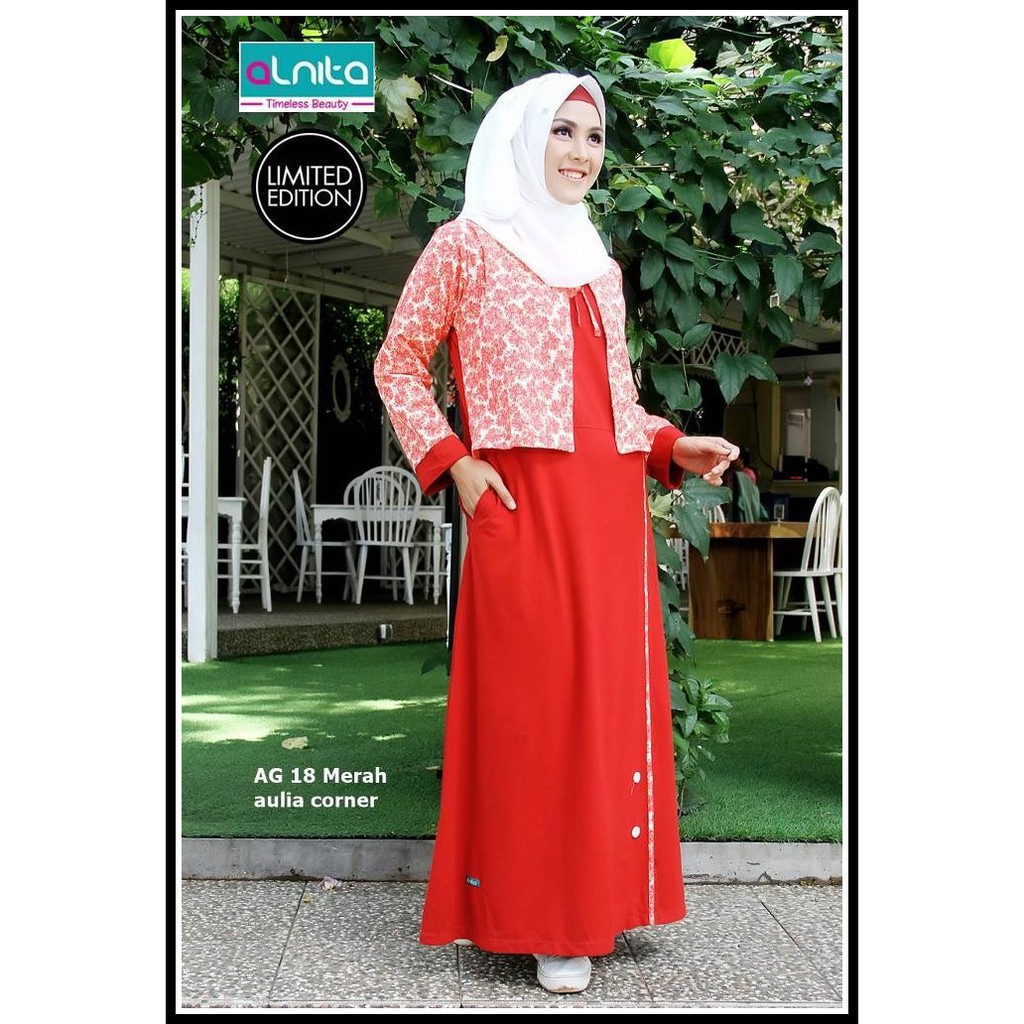 Grosir Gamis Murah Alnita AG 18 Merah Baju Wanita Terbaru Gaun Pesta Muslim