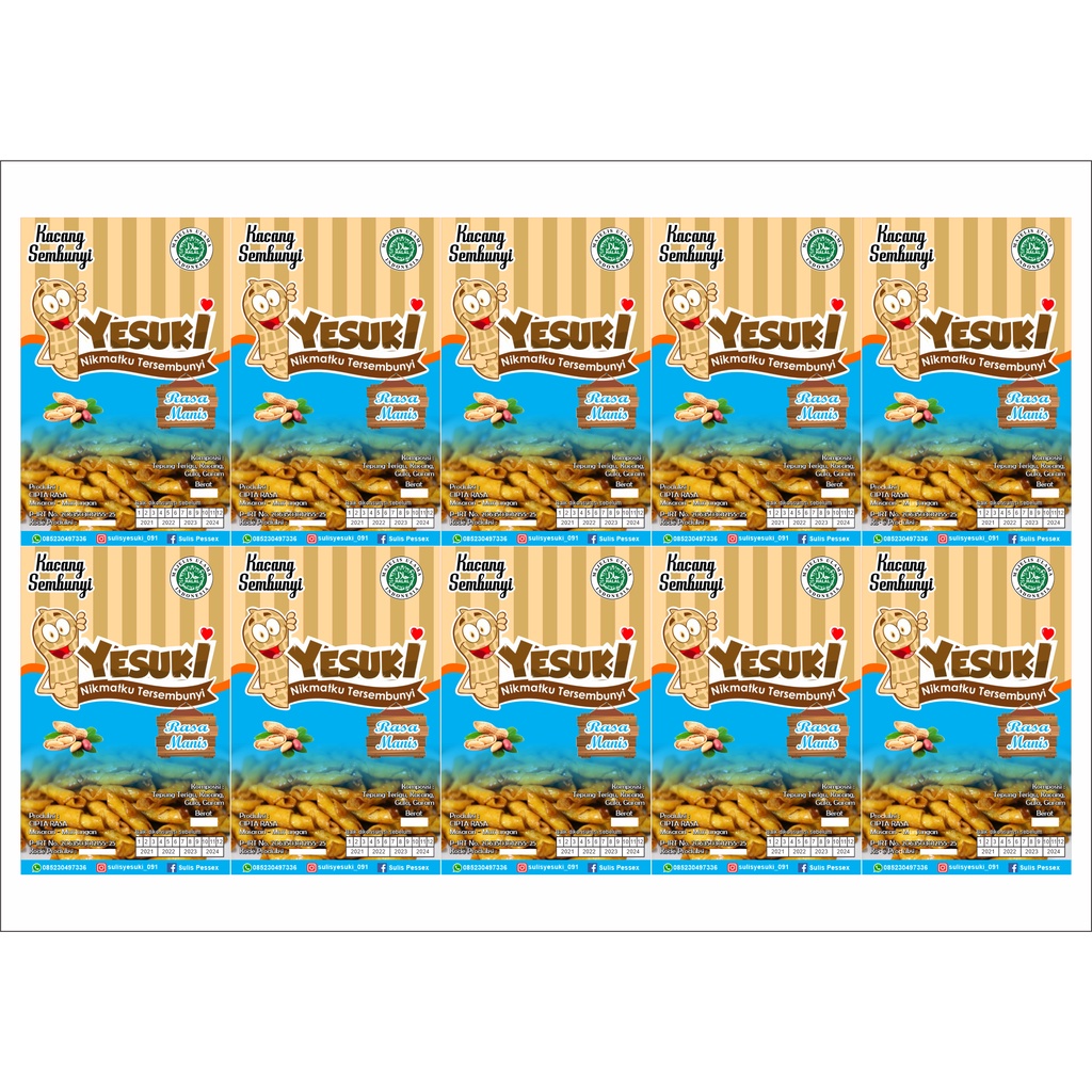 

STIKER UNTUK KEMASAN MAKANAN UKURAN 9 CM X 5,5 CM (A4 ISI 10 STIKER) GRATIS POTONG
