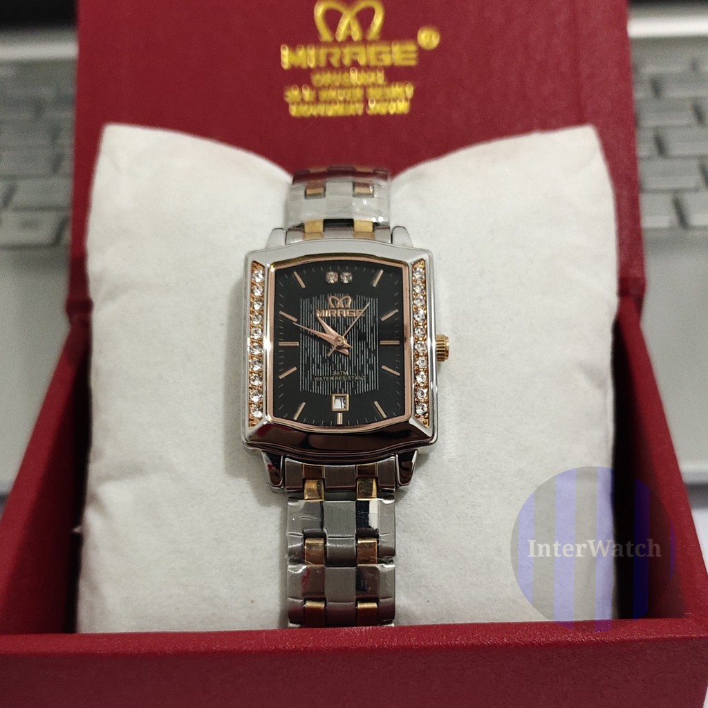 Jam.Tangan.Wanita.Mirage.Original.Stainless.Steel.Tanggal.Rantai.Combi.WaterResistant.3ATM
