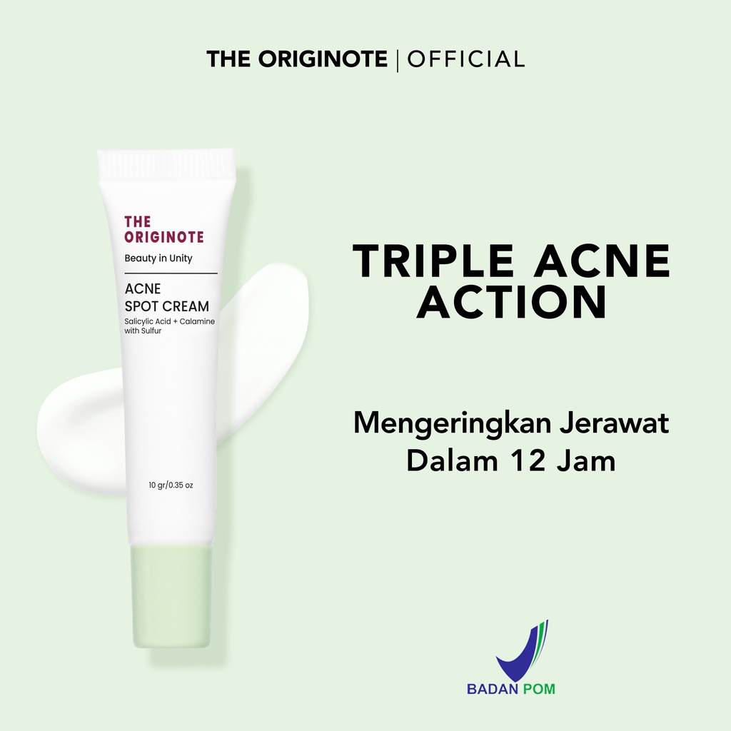 The Originote Acne Spot Cream 10gr - Acne Spot Treatment Gel Perawatan Jerawat untuk Menyembuhkan dan Mengempeskan Jerawat with Salicylic Acid, Calamine & Sulfur【BPOM】