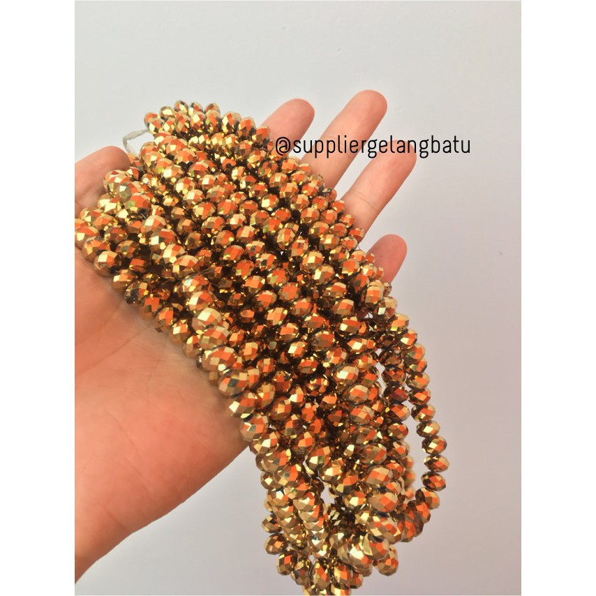 Crystal Ceko Doff 8mm GOLD METALIK aksesori beads manik donat rondelle kristal fashion cewek wanita