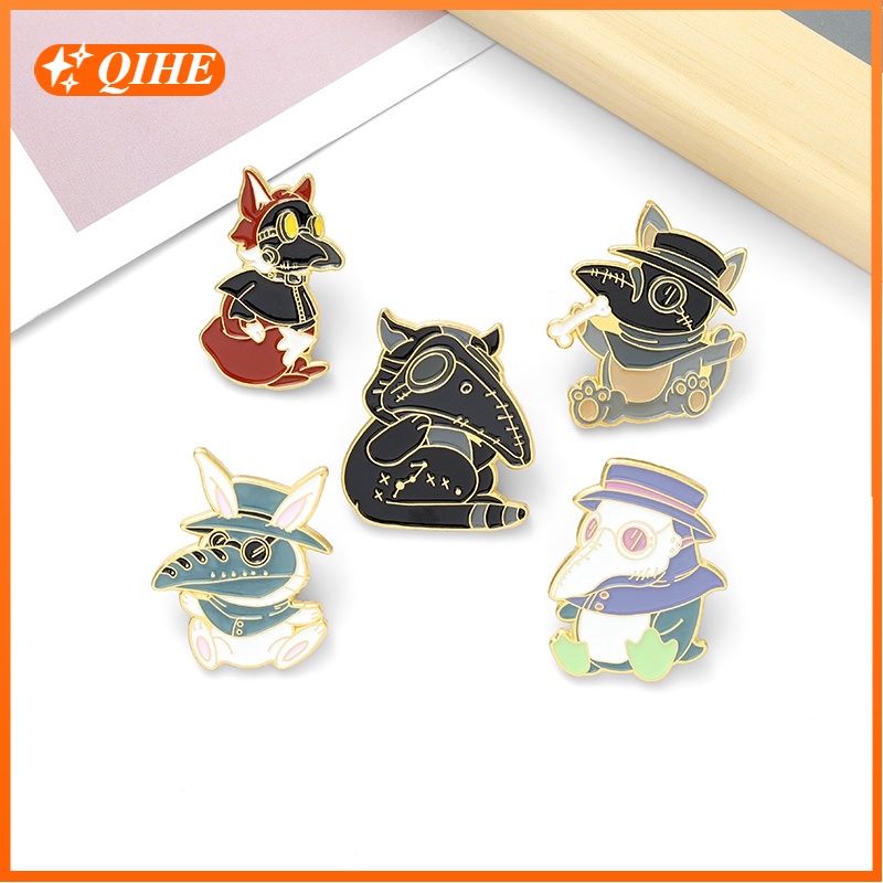 Pin Bros Enamel Bentuk Kartun Hewan Kelinci Rubah Penguin Untuk Hadiah