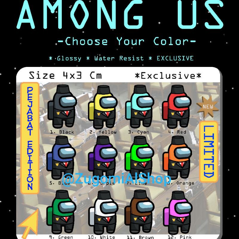 Stiker / Sticker VINYL Among Us Pejabat Edition Full Set isi 12 pcs