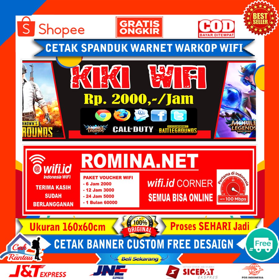 Cetak Spanduk Banner Backdrop Baliho Custom Free Design Warnet Warkop Wifi Game Online Games Net Shopee Indonesia