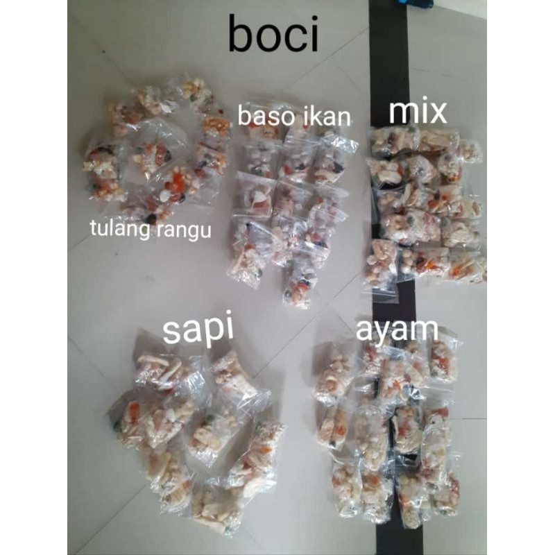 boci ayam, boci tulang rangu, boci sapi boci sapi, boci ikan bahari, boci mix