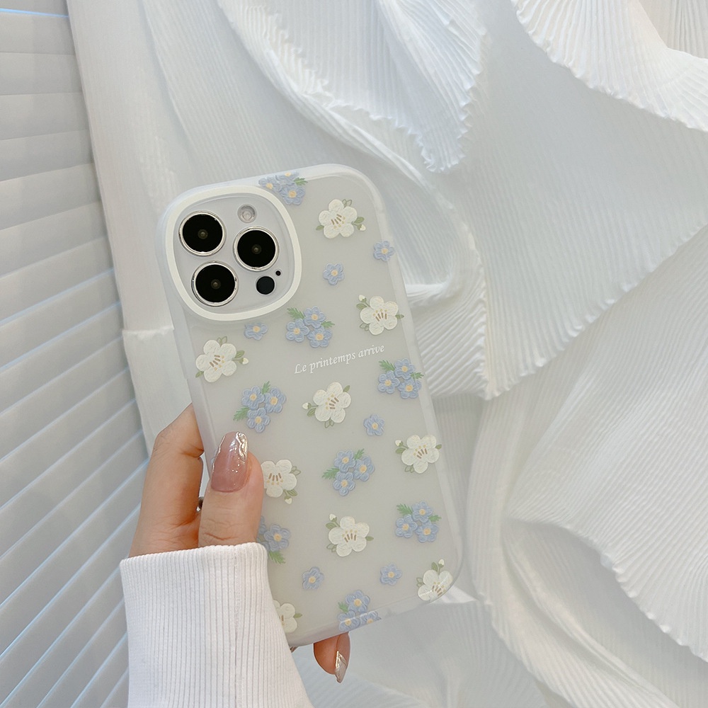 Soft Tpu Oil Painting Blue Flower Pattern Case Compatible for IPhone 11 12 13 14 Pro Max 7 8 6 6s Plus X XR XS Max SE 2020 Summer Strawberry Shockproof Camera Protector Back Cover