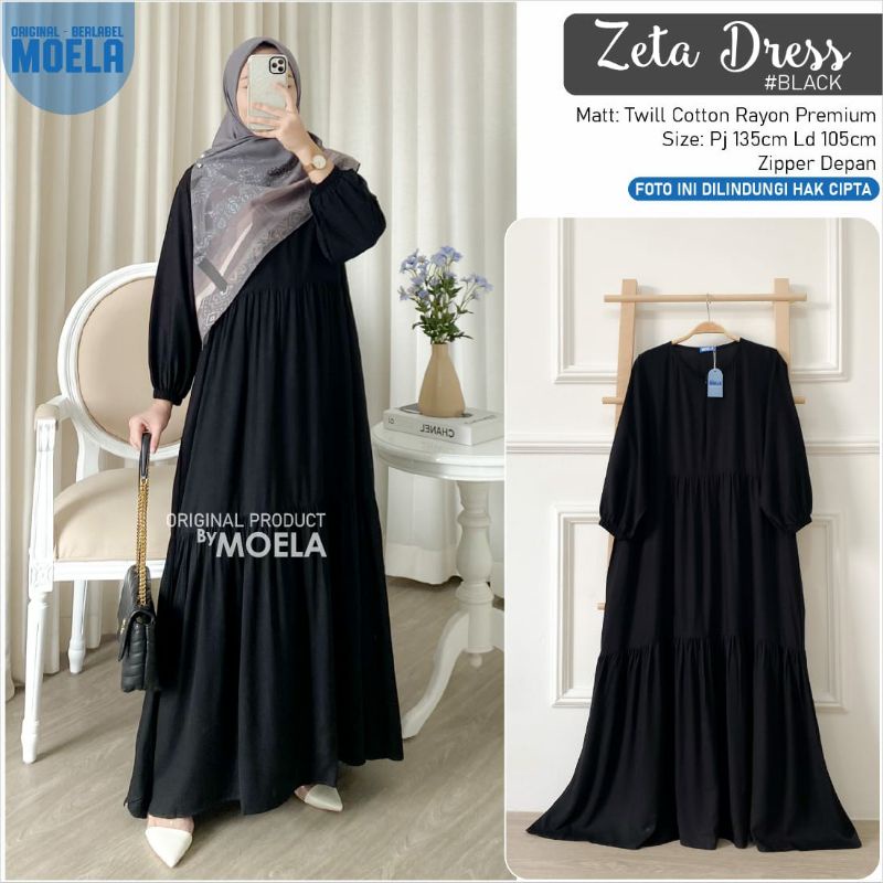 ZETA DRESS BY MOELA | BESTSELLER | DRESS HITAM | BUSUI FRIENDLY