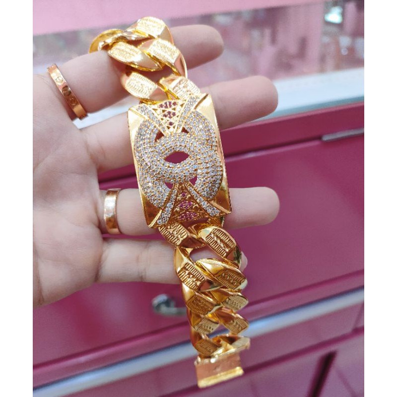 Gelang tangan dewasa  rantai plat mata CHANEL jumbo perak asli 925 lapis  emas asli...berat 40 gr