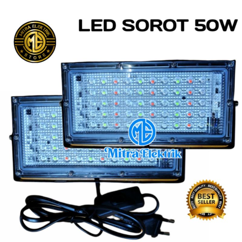 Lampu LED SOROT 50W RGB Putih Warm white 50W 50watt FLOODLIGHT Tembak Taman 50 w watt Outdoor tipis terang Putih Kuning Rgb