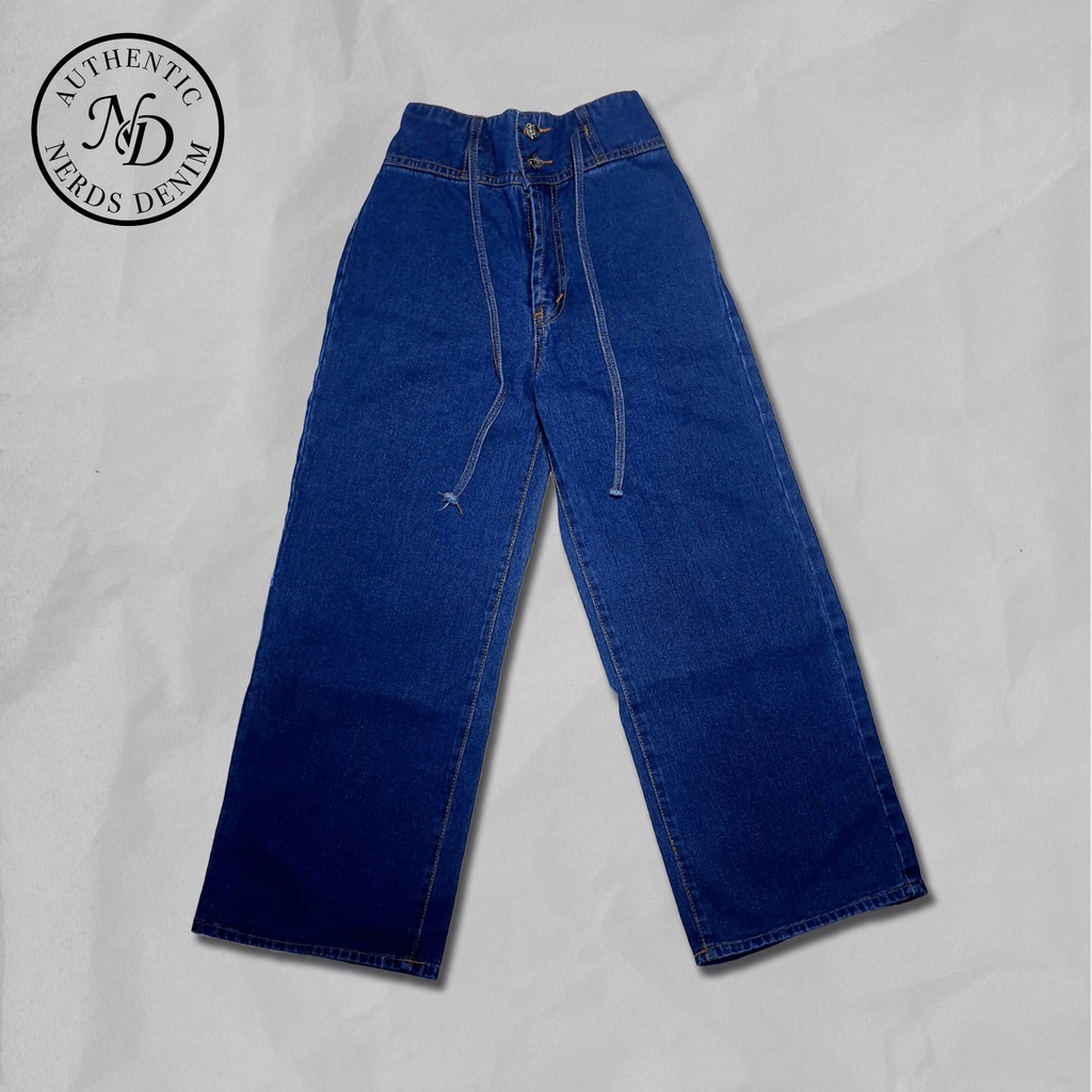 Celana Kulot Jeans Tali Wanita Warna Biru Tua