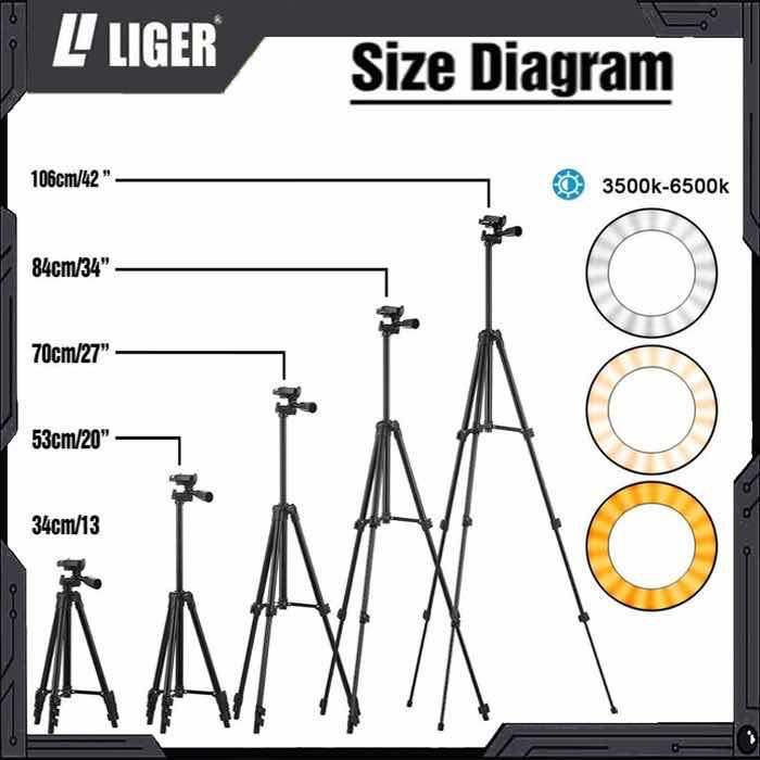 LIGER Tripod/ L-3161 (160cm) Plus Ring Light Selfie/Make-Up Photography Lighting 20cm/26 cm/33cm