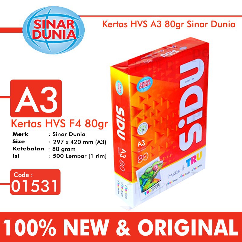 

KERTAS HVS SIDU A3 80 GSM