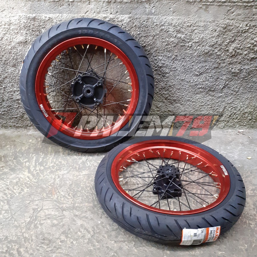 Wheelset 17 CRF 150 L Tromol Velg Merah Expedition Paket Ban Maxxis Supermoto
