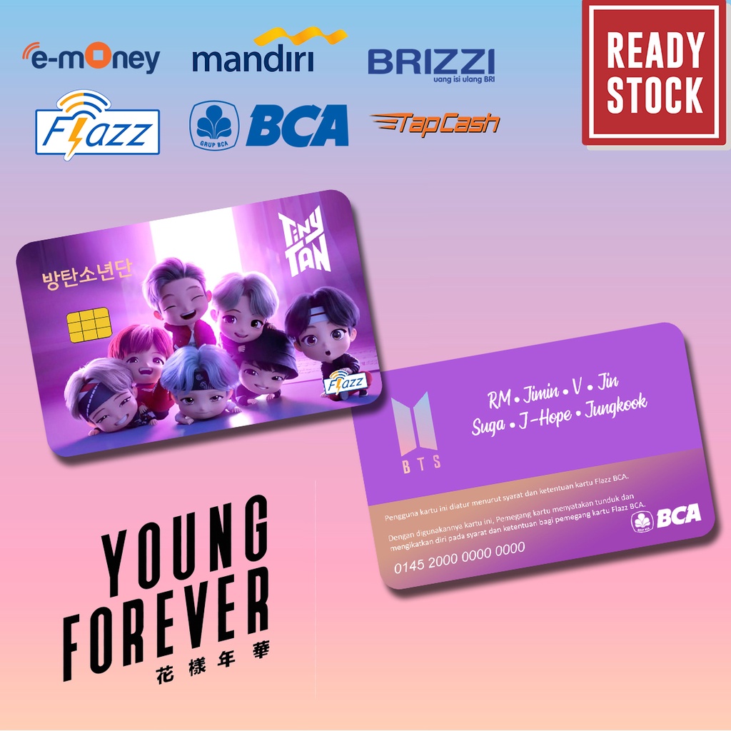 Emoney mandiri flazz bca gen 2 brizzi tap cash custom BTS ARMY jimin, jungkook, v, rm, j-hope, jin, suga kartu e toll free edit 1 sisi atau 2 sisi cocok untuk komunitas dan souvenir