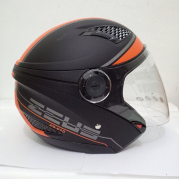 zeus 610 matt black doff orange hitam dop helm double visor M L XL XXL
