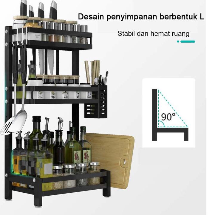 Langsung Beli NETEL Rak Bumbu Dapur Susun Rak Dapur Serbaguna Rak Penyimpanan Stainless Steel 2/3 Susun