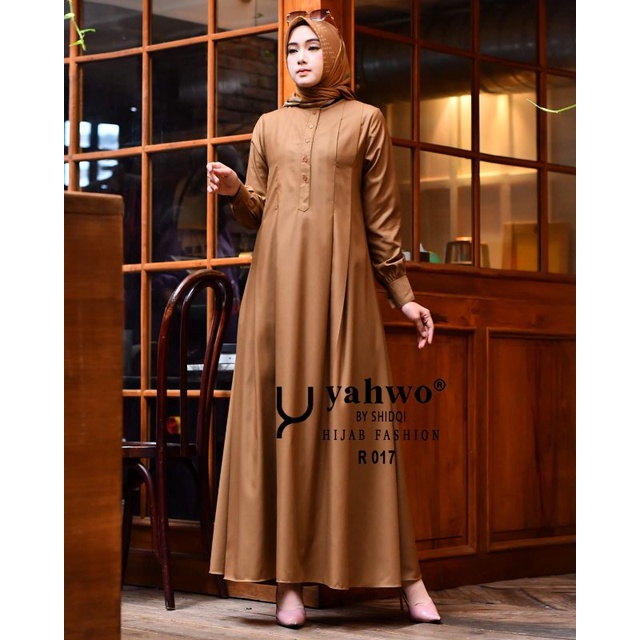 GAMIS KHEKI KATUN TOYOBO FODU/GAMIS PNS YAHWO HIJAB FASHION R017/BAJU GAMIS WANITA/GAMIS PEMDA YAHWO