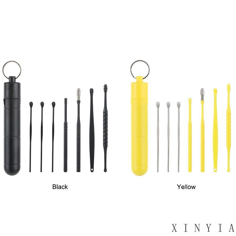 7PCS / Set Ear Pick / Korek Kuping Spiral Portable Dengan Gantungan Kunci Untuk Dewasa