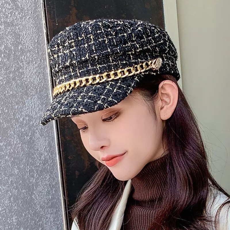 Sailor Cap Wool Tweed Topi fashion Wanita Rajut Newsboy hat