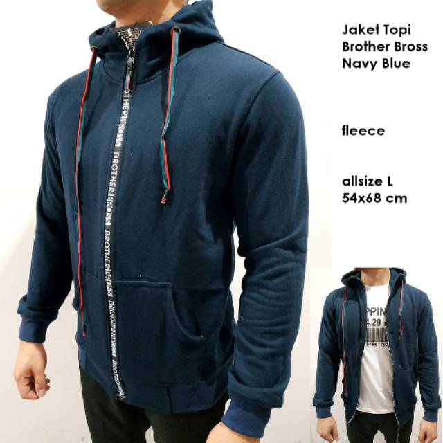 Jaket topi brother bross fleece navy blue