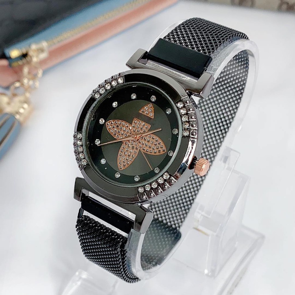 JAM TANGAN WANITA RANTAI MAGNET ANALOG IMPORT QUARTZ PLAT DIAMOND