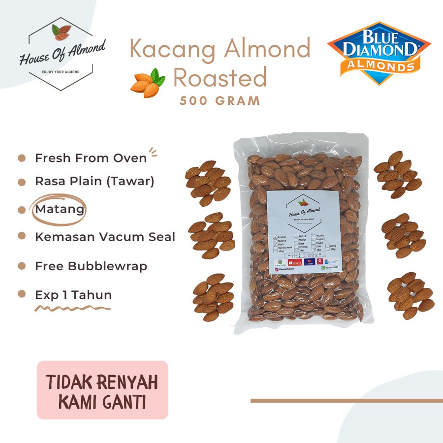 

Kacang Almond Panggang Kupas Roasted Matang Siap Makan Original Premium