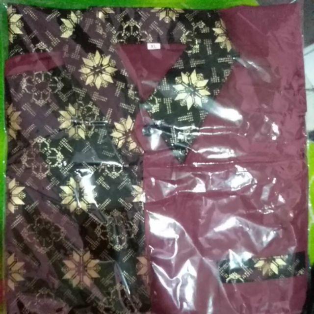 Risna Batik Hrb026 Kombinasi Batik Polos Warna M L Xl Pendek Batik Prada Pekalongan Masa Kini Keren