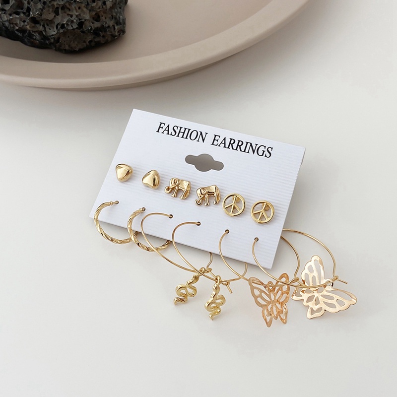 Fancyqube 6 Pasang / Set Anting Stud Liontin Kupu-Kupu Lingkaran Rumbai Mutiara Gaya Bohemian Untuk Wanita