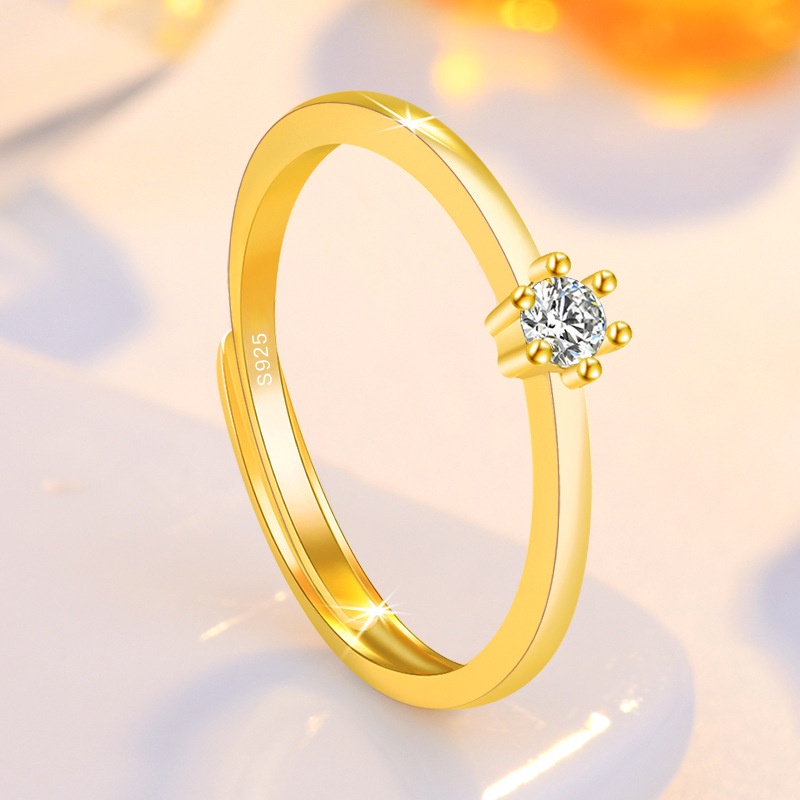 Cincin S925 Silver Hias Berlian Tunggal Untuk Wanita