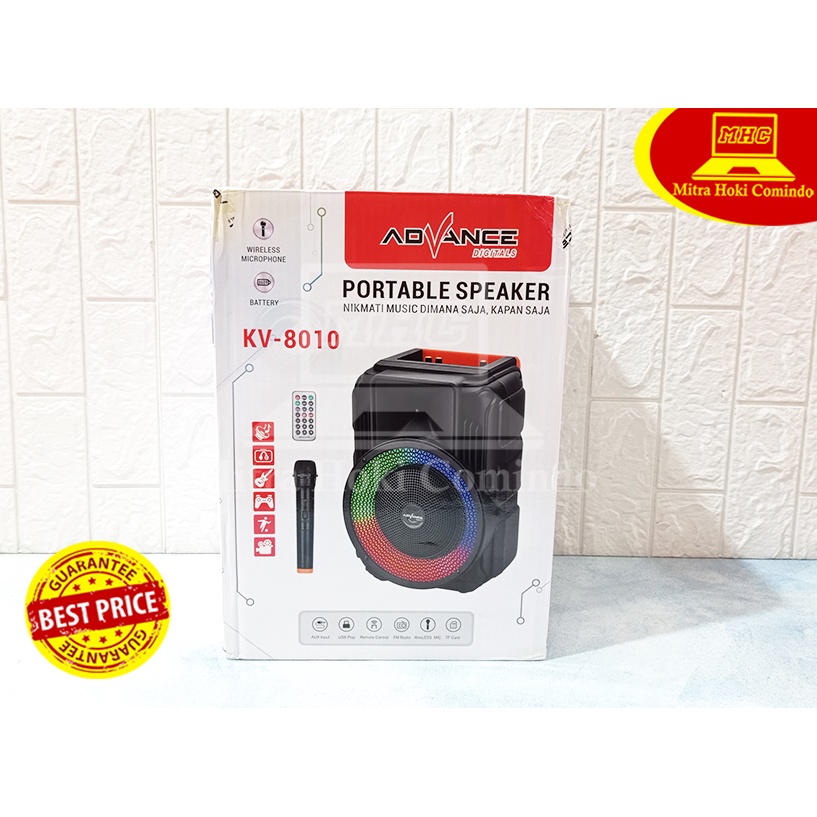 Speaker Advance KV 8010 8 inch kv8010 + 1 Mic Wireless Original Murah
