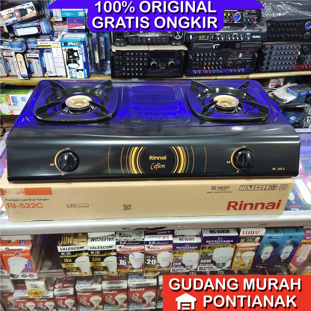 Kompor rinnai 522C /Kompor Rinnai RI 522C 2 Tungku Kuningan Ceflon  522c