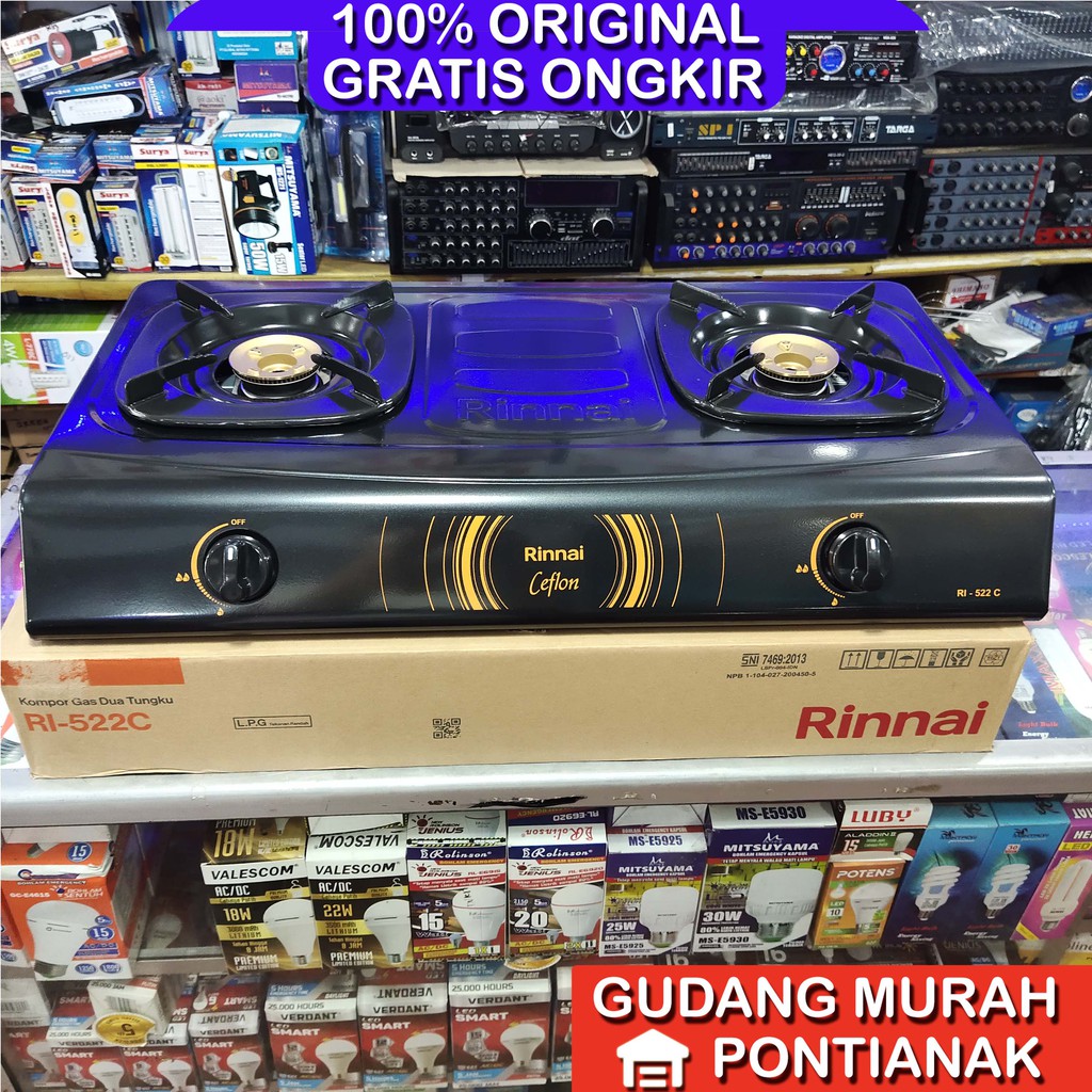 Kompor rinnai 522C /Kompor Rinnai RI 522C 2 Tungku Kuningan Ceflon  522c