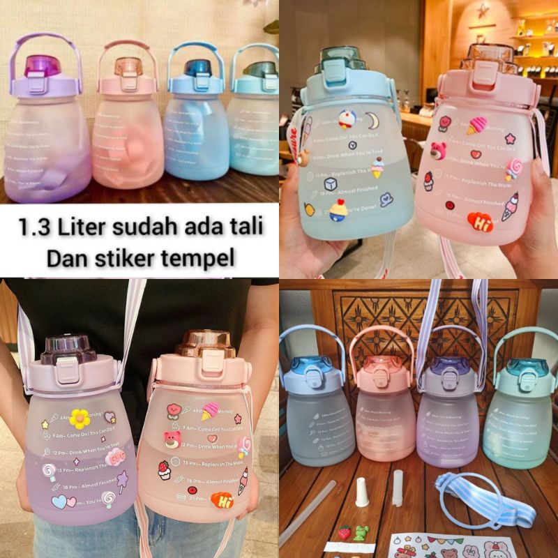 Botol Minum Motivasi 1 Liter/1,2 Liter BPA Free+Sedotan+ Sticker / BOTOL MINUM VIRAL MINI 1.2 LITER 