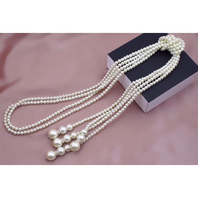 Long Knotted Simulated Pearl Necklace