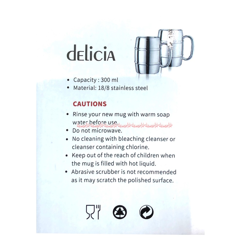 Delicia Stainless Stell Double Wall Barrel Mug 300mL Gelas Tempat Minum Stainless Steal Delisia Barel