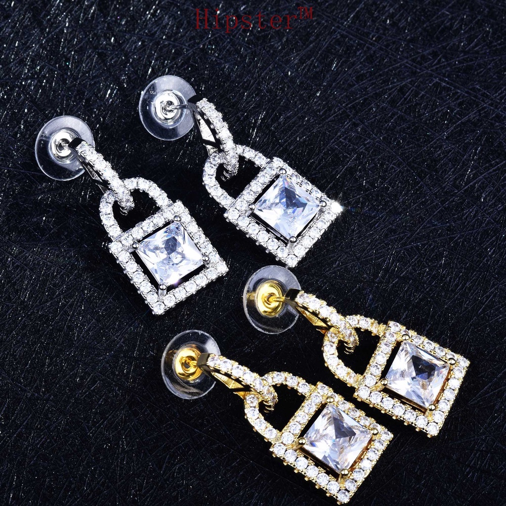 Hot Sale Fashion Design Cool Style Personality Ins Micro-Inlaid Diamond Lock Ear Studs