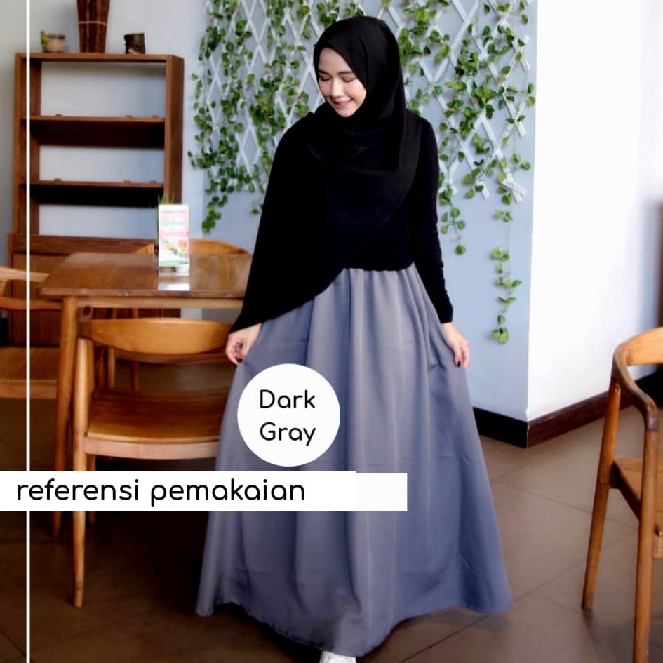 Rok Panjang Muslimah Baloteli Balotelli Lebar Polos Full Karet Jumbo Premium (Produsen Rok Wolfis)