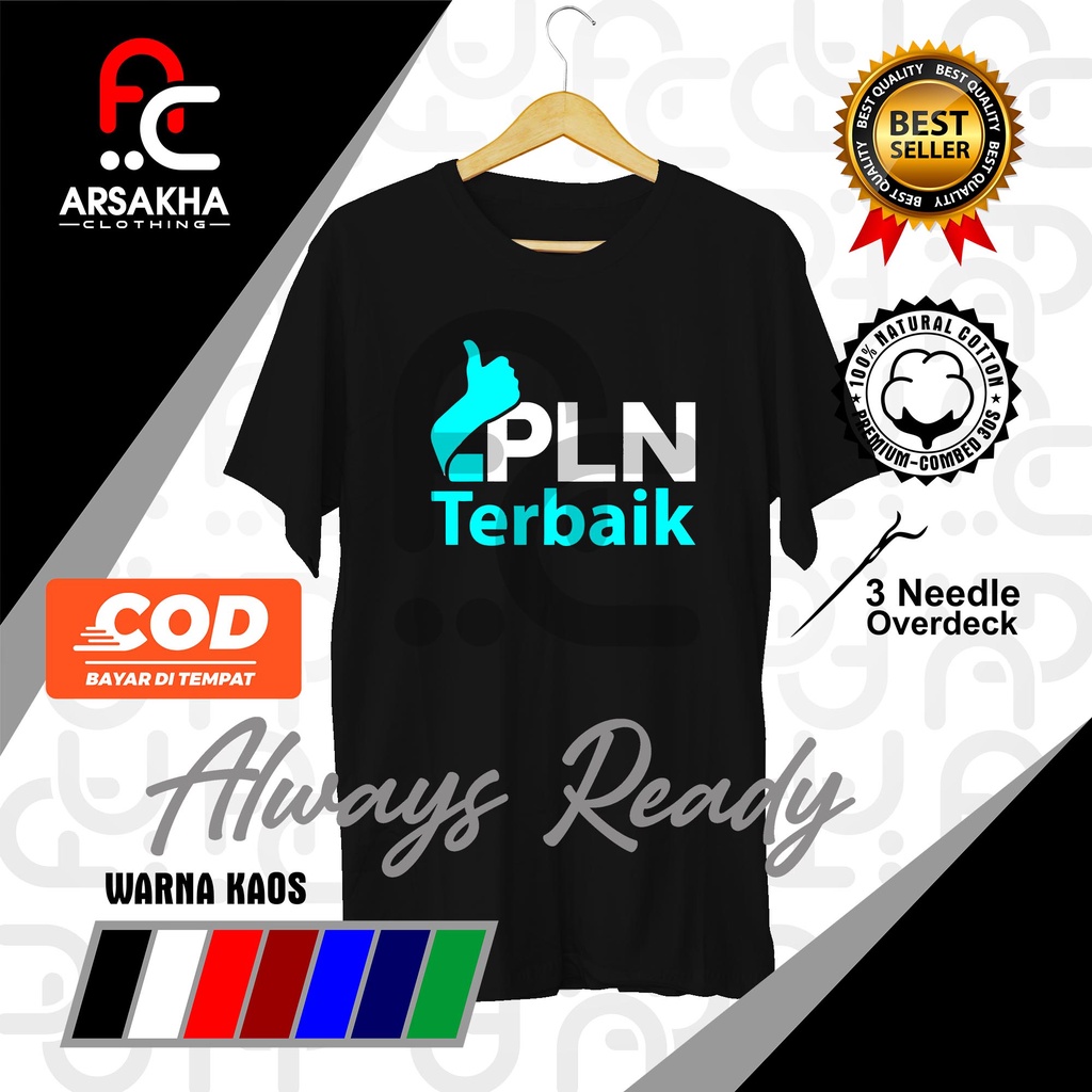 Kaos PLN Terbaik Indonesia  Baju Distro Katun Combed 30s by Arsakha Clothing