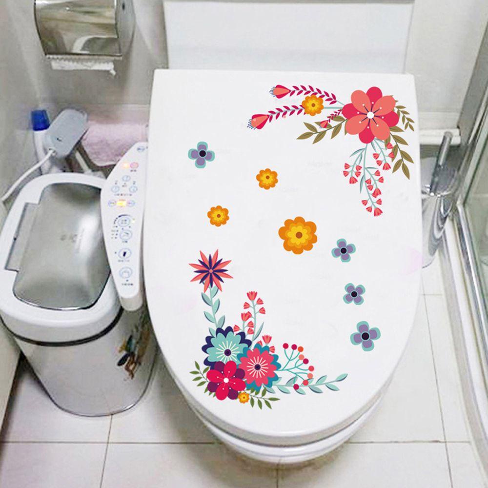 Wonder Floral Toilet Stiker Hadiah Kamar Mandi Ornamen Perekat Diri Dinding Mural