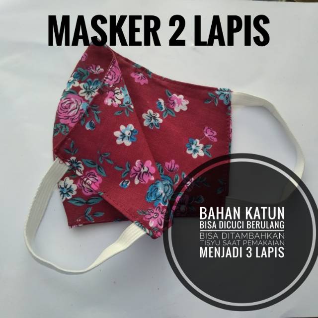 Masker kain katun 2 lapis model earloop bunga/masker kain  motif/masker 2 lapis/masker kain 2 lapis