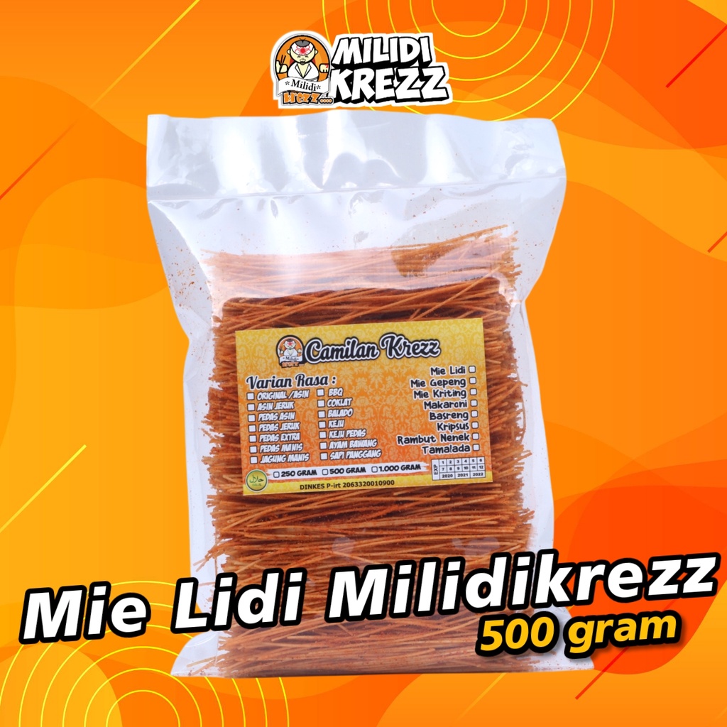 

Mie Lidi Milidikrezz 500 gram Cemilan Pedas Milidi kiloan